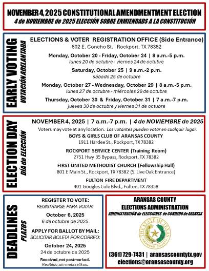 Updated - Flyer - Early Voting Schedule, Election Day, and Deadlines - November 4, 2025 Special Election(Election/horario de votación anticipada, centres de votación el día de las elecciones y fechas límite - 4 DE NOVIEMBRE DE 2025 ELECCION ESPECIAL